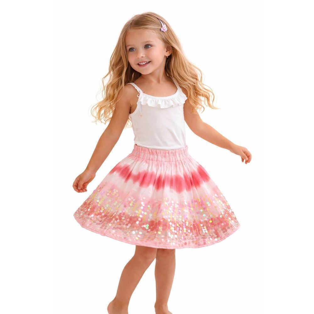H&M Girls Pink Tie Dye Sequin Skirt Size 4-5Y Cotton Party Twirl